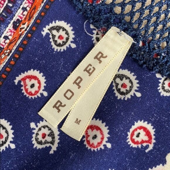 ROPER Mesh Back Tunic Mini Dress Blue Paisley Prin size M - Picture 10 of 11